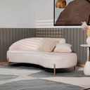 Ver imagem 2 de Sofá Curvo 03 Lugares 180cm Braço Direito Thommy Pés Ouro Fosco Linho Off White - Nexta Casa