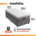 Ver imagem 3 de Cama Box Solteiro Colchão Gazin Maximus Molas Ensacadas 88x188x62cm Linho Grafite / Preto
