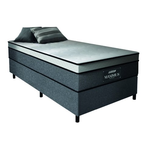 Cama Box Solteiro Colchão Gazin Maximus Molas Ensacadas 88x188x62cm Linho Grafite / Preto