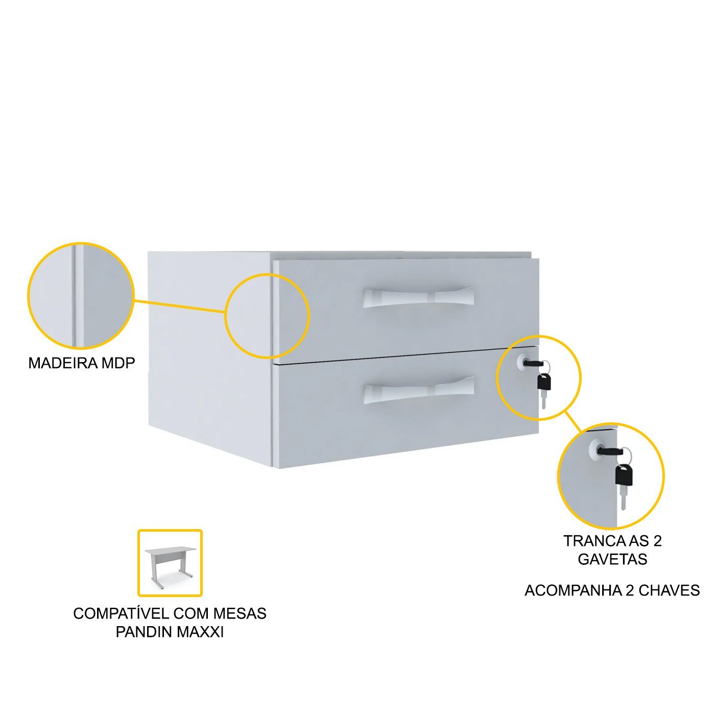 GAVETEIRO AÉREO 2 GAVETAS PANDIN MAXXI - CINZA MXG02 - 2