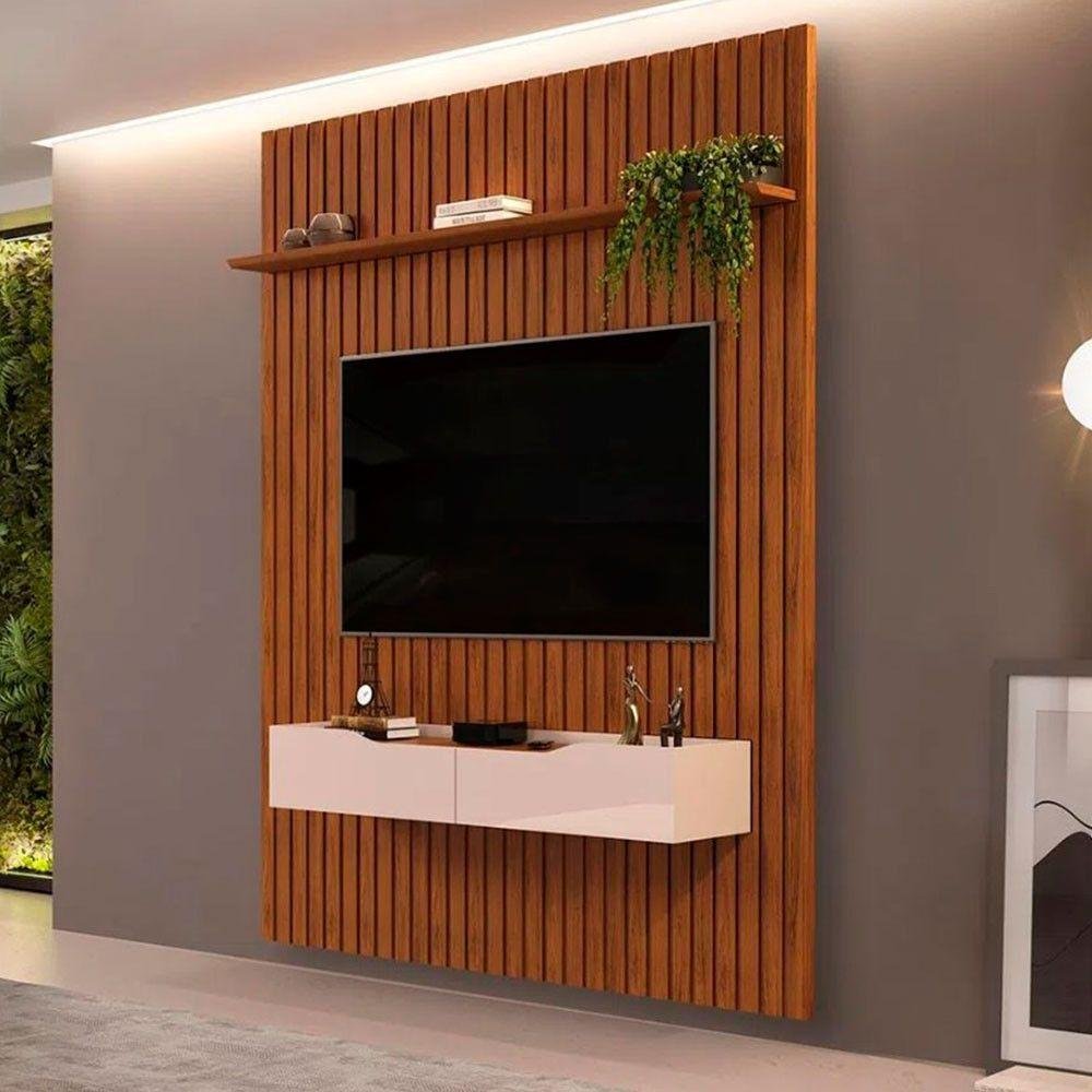 Painel e Bancada Pratic Ripado 183x240cm Dj Móveis Freijo com Off White
