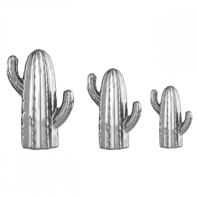 Kit Cacto Decorativo Cerâmica Cereus 3 Peças Mart Collection Prata - 3