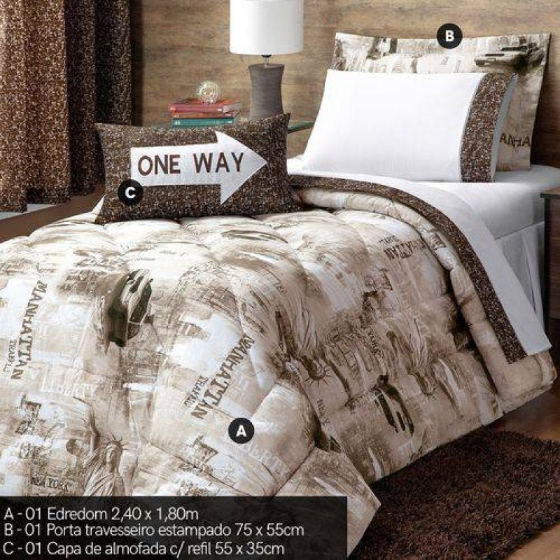 Menor preço em Kit Edredom Solteiro City 4 Peças Casaborda Tabaco