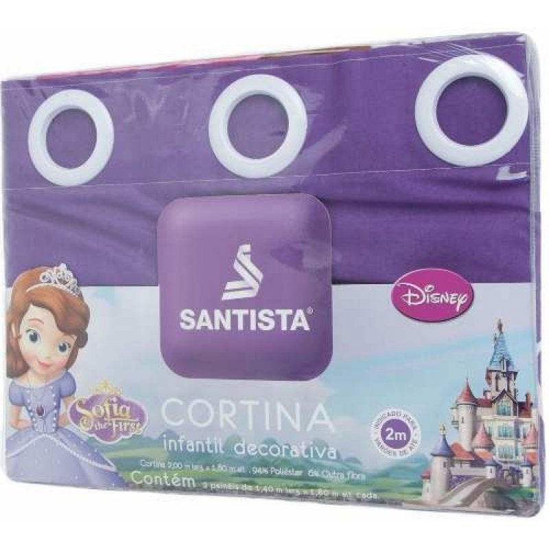 Kit Jogo de Quarto Infantil Cortina e Jogo Lençol Princesa Sofia