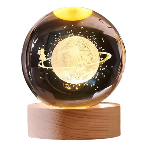 Luminária de Mesa Decorativa 3d - Bola Crystal - Base Madeira - Usb - Cosy