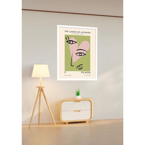 Quadro Decorativo Picasso Face Love Verde - 70x50cm:moldura Preta