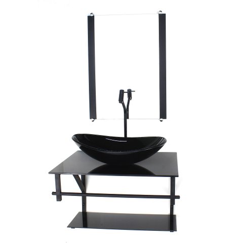 GABINETE DE VIDRO PARA BANHEIRO 60CM AP CUBA OVAL PRETO FULL COM TORNEIRA PRETA