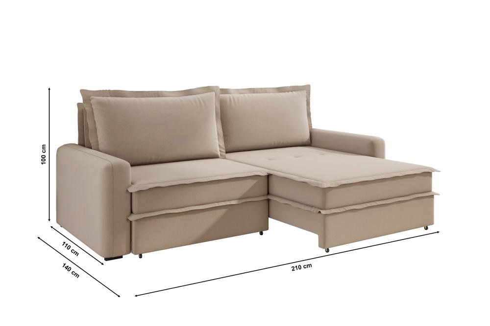 Sofá Vira Cama Veronica 2,10m Retrátil/reclinável Bipartido Suede Capuccino - Xflex Sofás - 2