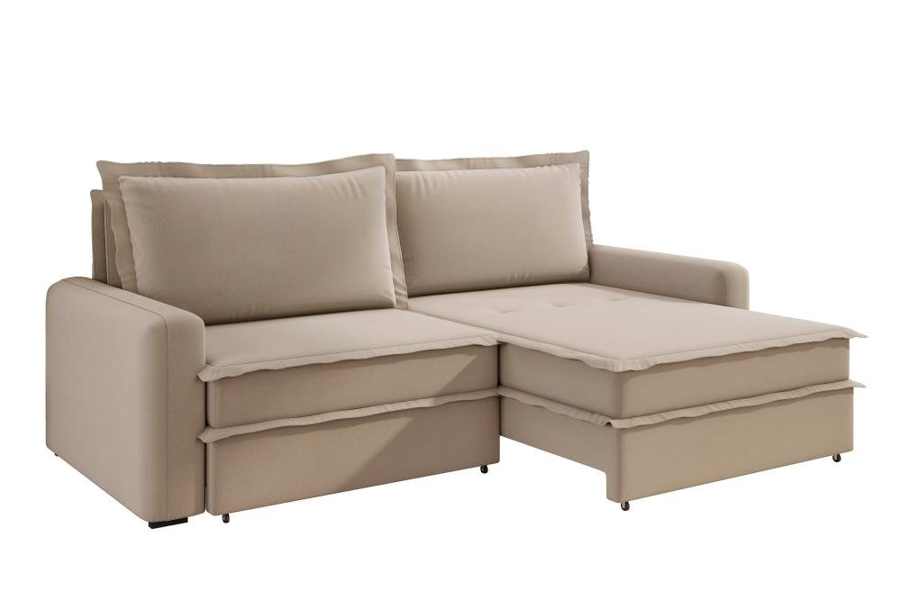 Sofá Vira Cama Veronica 2,10m Retrátil/reclinável Bipartido Suede Capuccino - Xflex Sofás - 3