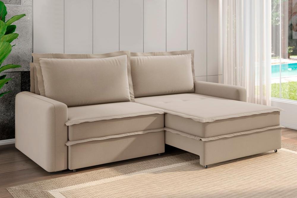 Sofá Vira Cama Veronica 2,10m Retrátil/reclinável Bipartido Suede Capuccino - Xflex Sofás