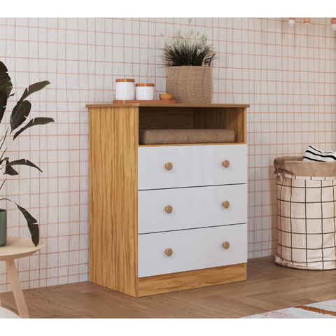 Cômoda Infantil Smim Peroba em 100% MDF Branco com Amêndoa Branco Amêndoa