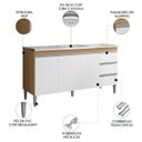 Ver imagem 3 de Balcão de Cozinha com Pia Inox 160cm Andréia Amêndoa/branco - Ajl Móveis
