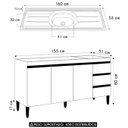 Ver imagem 4 de Balcão de Cozinha com Pia Inox 160cm Andréia Amêndoa/branco - Ajl Móveis