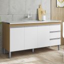 Ver imagem 1 de Balcão de Cozinha com Pia Inox 160cm Andréia Amêndoa/branco - Ajl Móveis