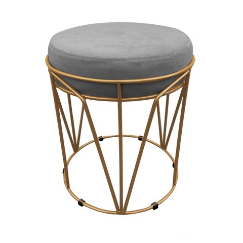 Puff Multiuso com Mesa Babu 2 em 1 Suede Grafite Base Dourado