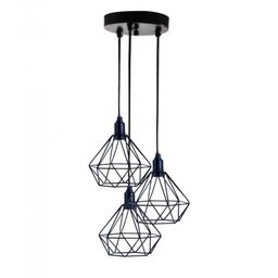 Lustre Pendente Triplo Aramado Diamante Preto - 1