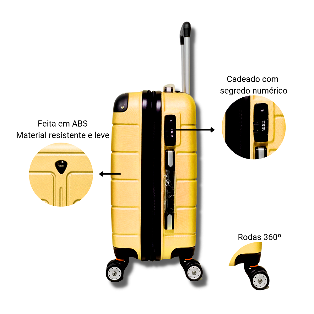 Kit Mala de Viagem Rígida de Fibra Rodinhas 360º 5 peças:MOSTARDA - 8