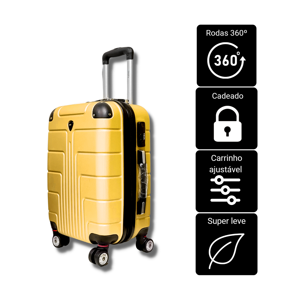 Kit Mala de Viagem Rígida de Fibra Rodinhas 360º 5 peças:MOSTARDA - 6