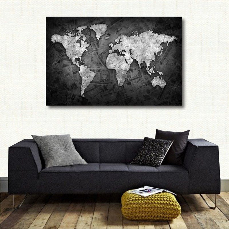 Quadro decorativo Mapa Mundi Black Money Tela em Tecido - 2