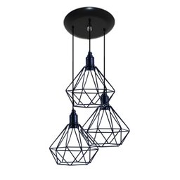 Luminária Pendente com Aramado Modelo Diamante 03 Juntos na Mesma Canopla - Preto Bivolt 110v - 220v - 1