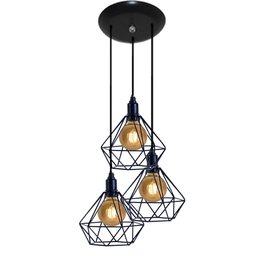 Luminária Pendente com Aramado Modelo Diamante 03 Juntos na Mesma Canopla - Preto Bivolt 110v - 220v - 3