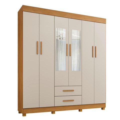 Guarda Roupa Leblon 6 Portas 2 Gavetas 7 Prateleiras com Espelho - Benetil