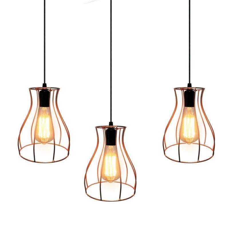 Trio Lustre Luminária Pendente Aramado Vaso Cobre Industrial
