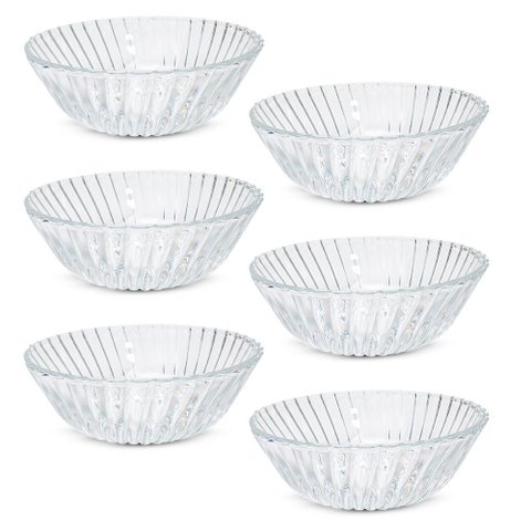 Jogo de Tigelas de Sobremesa de Vidro Transparente Wave 6 Peças 200ml - Class Home