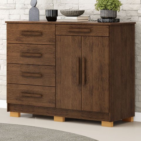 Cômoda Sapateira para Quarto 2 Portas 5 Gavetas Biana V01 Imbuia - Lyam Decor