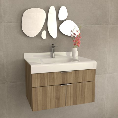 Gabinete Banheiro Bergan Anna 60cm Com Tampo Vidro Moldado - Branco/Noce