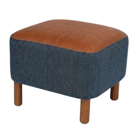 Puff Decorativo Verso 45x51 cm Pes Madeira Linho e Courino Tcs 718 Tcs 727 Moll