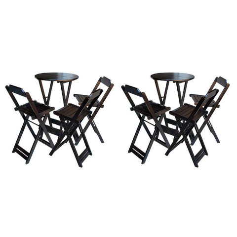 Kit 2 Conjuntos De Mesa Bistrô Dobravel Em Madeira Maciça Com 3 Banquetas Altas - Tabaco - Marrom