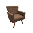 Ver imagem 3 de Kit Namoradeira + 1 Poltrona Decorativa Aurora + Puff Redondo Suede Marrom Pés Madeira Mz Decor
