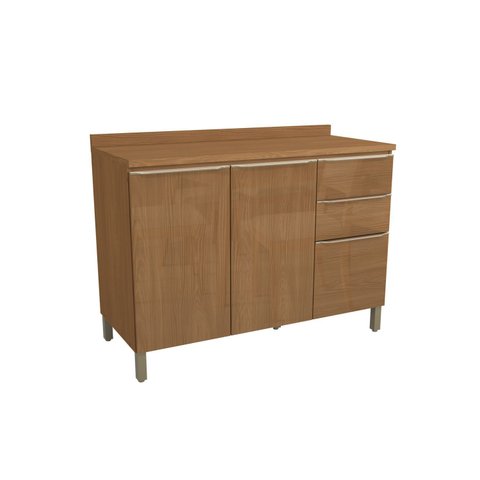 Armário de Cozinha Balcão Pia 2 Portas 3 Gavetas 120cm C/ Tampo e Pes Cb1372 Vibra Kappesberg