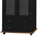 Ver imagem 3 de Cristaleira Rústica de Madeira 2 Portas e 2 Gavetas com Pés Torneados - Preto Laca com Tampo e Base