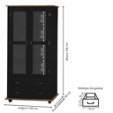 Ver imagem 5 de Cristaleira Rústica de Madeira 2 Portas e 2 Gavetas com Pés Torneados - Preto Laca com Tampo e Base