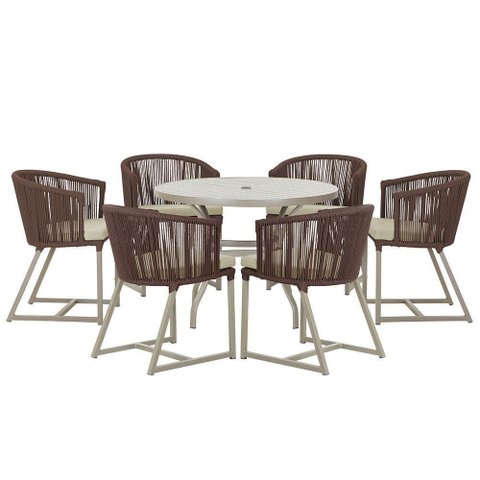 Mesa e 6 Cadeiras de Jantar Noronha Fendi E7 Trama Original Marrom