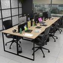 Ver imagem 6 de Escrivaninha Mesa Escritório 6 Lugares 360cm Industrial Carvalho e Preto Bege