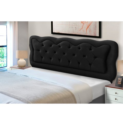 Cabeceira de Cama Box Madeira Estofada Casal Sofia:preto