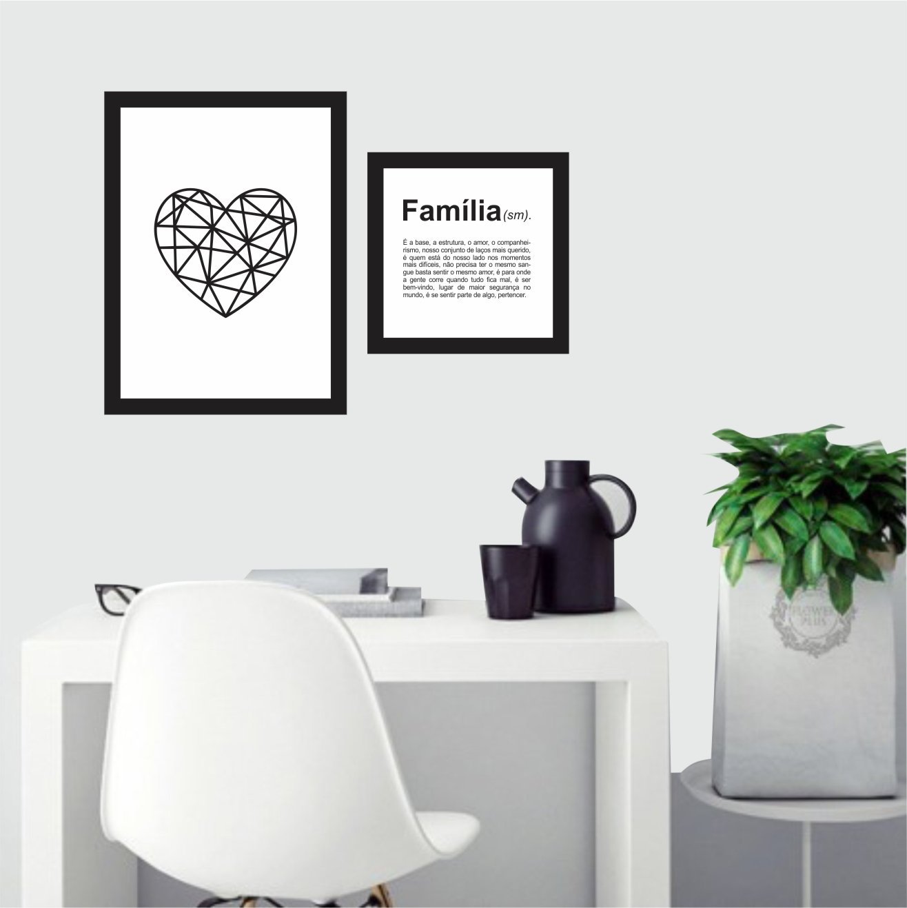 2 Quadros Decorativos Coração e Família Quarto Casal Sala:preto - 3