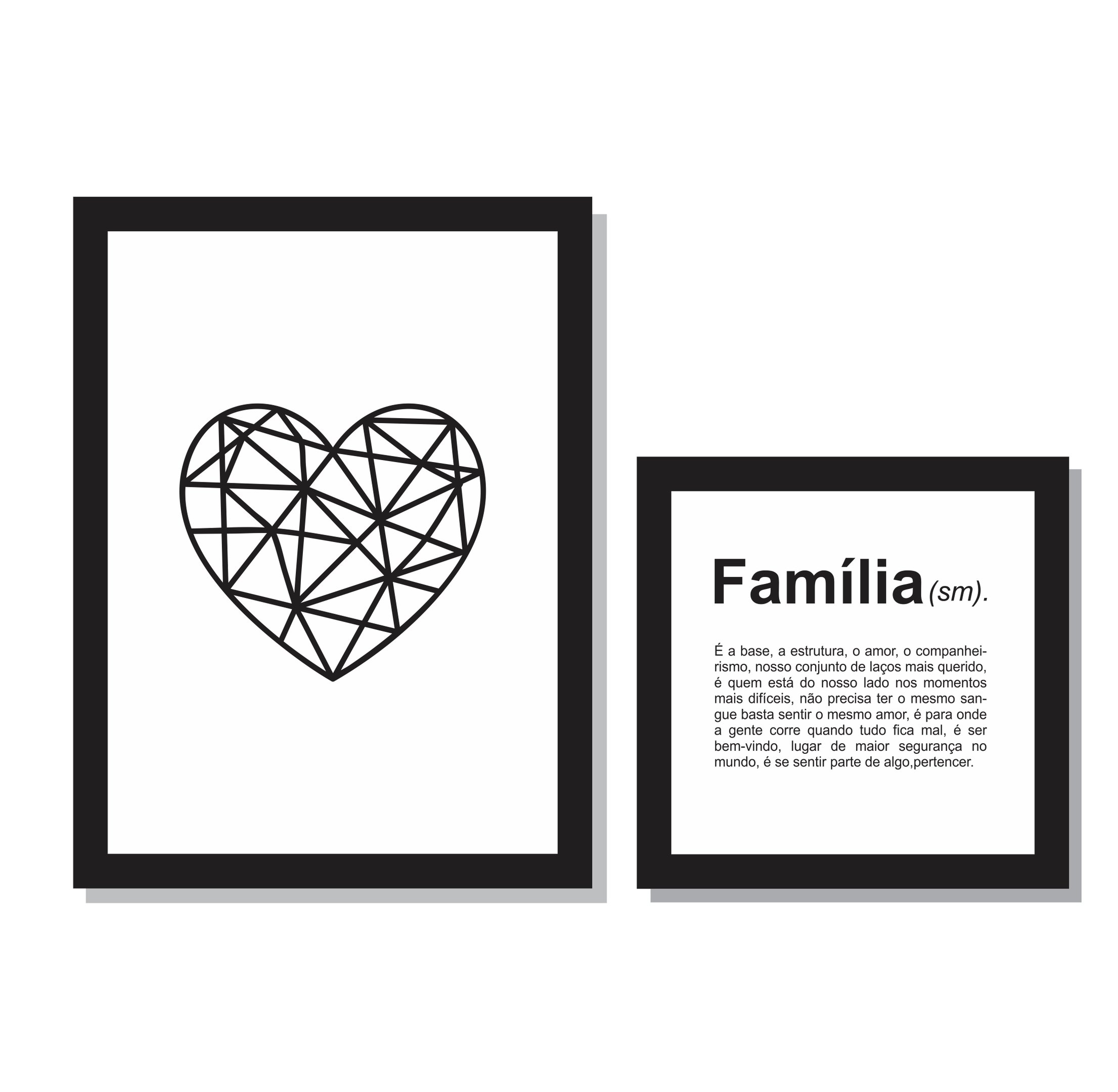 2 Quadros Decorativos Coração e Família Quarto Casal Sala:preto