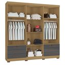 Ver imagem 6 de Kit Guarda Roupa Casal 6 Pts Marselha, Cômoda 5 Gvts e Multiuso Carvalho Grafite