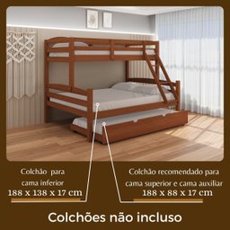 Treliche Casal de Madeira com Cama Auxiliar de Solteiro Castanho - 7