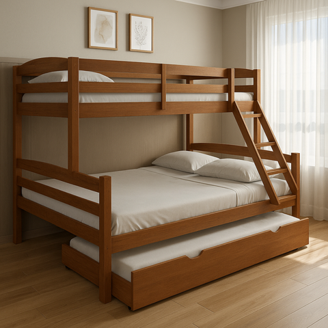 Treliche Casal de Madeira com Cama Auxiliar de Solteiro Castanho