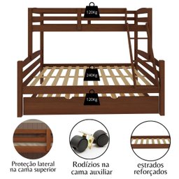 Treliche Casal de Madeira com Cama Auxiliar de Solteiro Castanho - 8