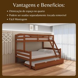 Treliche Casal de Madeira com Cama Auxiliar de Solteiro Castanho - 4