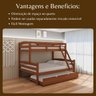 Treliche Casal de Madeira com Cama Auxiliar de Solteiro Castanho - 4