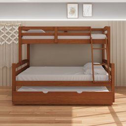 Treliche Casal de Madeira com Cama Auxiliar de Solteiro Castanho - 9