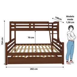Treliche Casal de Madeira com Cama Auxiliar de Solteiro Castanho - 3