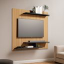 Ver imagem 1 de Painel para Tvs de até 32" Osiris Compacto com 3 Prateleiras:ripado/preto